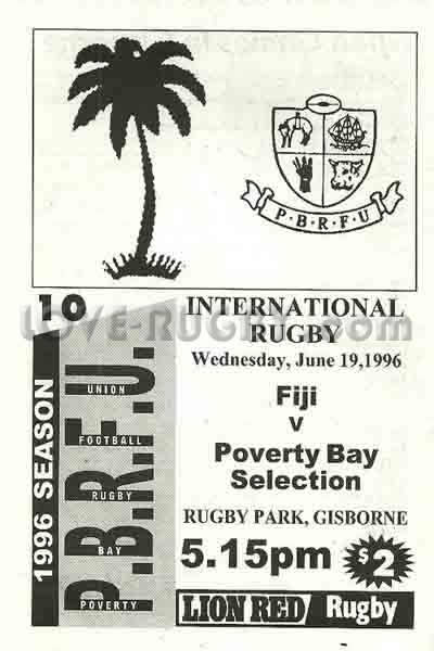 1996 Poverty Bay v Fiji  Rugby Programme